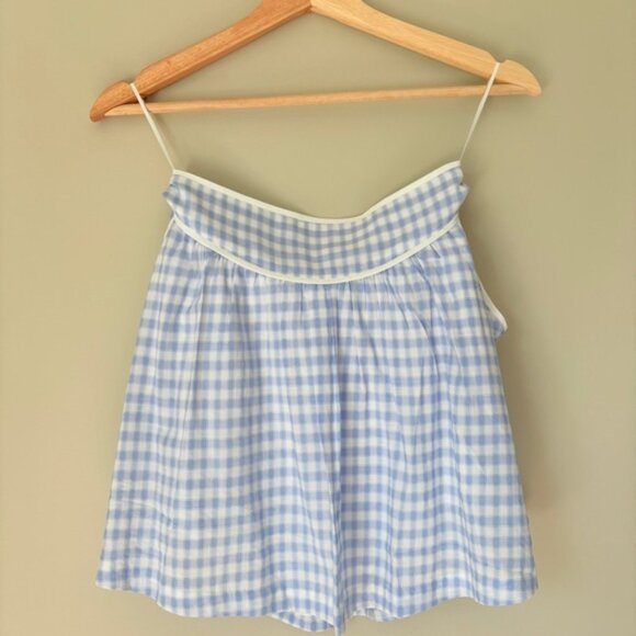 NEW Reformation Piper Mini Skirt Gingham Blue Crystal Check | US 2 UK 6 - Picture 4 of 9